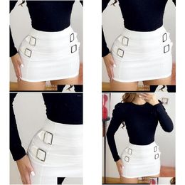 Skirts 2023 Spring Summer Women Mini Skirt High Waist Belt Style White Sheath Slim Skinny Sexy Fashion Casual Drop Delivery Apparel Dhrmn