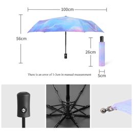 Umbrellas Automatic Umbrella Umbrella Folding Three-folding For Women's Colorful Windproof Starry Sky Color Uv Sun Parasol