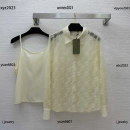 Women's Women's Designer Clothing Women's Tops Size S-xl 2 Piece Double Letter Jacquard Mesh Sheer Blouse and Camisole Bottom Tank July03 333