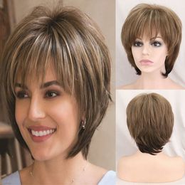 Synthetic Wigs WHIMSICAL W synthetic women's mixed blonde hair brown short wig natural hair wig heat resistant women's hair wig 230704