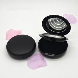 Black Plastic Powder/Blush Jar With Mirror Aluminium Tray Empty Portable Cosmetic Box Flip Lid Packaging Container F20172828 Oavwb