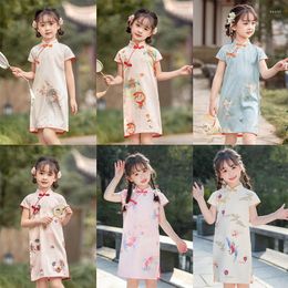 Ethnic Clothing Cheongsam Dress 2Y-8Y Baby Girl Summer Clothes Short Sleeve Slim Traditional Child Girls Chinese Style Qipao