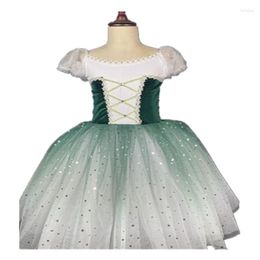 Stage Wear High Quality Giselle Ballet Dress Lady Short Sleeves Women Bubble Costumes Green Puffy Gauze Skirt