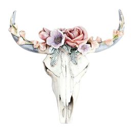 Films Resin Succulents Cow Skull Wall Pendant Flower Rose White Ox Head Resin Pendant European American Home Garden Decorations