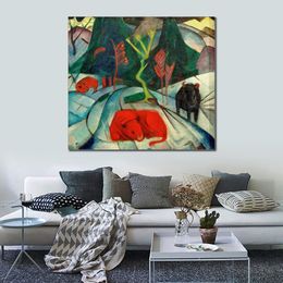 Contemporary Abstract Art on Canvas Bison in Winter (red Bison) Franz Marc Textured Handmade Oil Painting Wall Decor