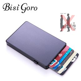 BISI GORO Customised Name Anti-theft Aluminium Single Box Smart Wallet Slim RFID Clutch Pop-up Push Button Card Holder Cards Case
