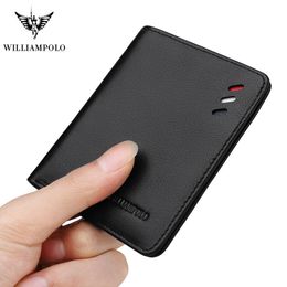 WILLIAMPOLO Genuine Leather Mens Wallet Short Bifold Slim Mini Credit Card Holder Multi Card Case Organiser Purse Black Brown