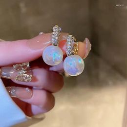 Stud Earrings Korean Opal Imitation Pearl For Women Inlaid Rhinestone Flower Butterfly Wedding Charm Jewellery