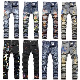 Pantaloni di marca neri ricamati con cerniera fly usa indossare maglie hip hop alfabeto jeans pantaloni da uomo jeans strappato