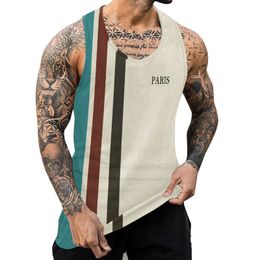 Men s Tank Tops Male Striped Print Vest Summer Casual Round Neck Sleeveless Shirt Men Fitness Singlet Sportswear Workout Tanktop 230704