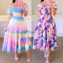 Casual Dresses 2023 Casual Women Summer Dress Elegant Chiffon Floral Print Dress Beach Style Elastic Short Sleeve A-line Dress Women J230705