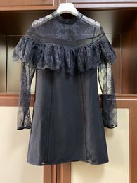 New S-elf Portrait Black Perspective Panel Lace Small Standing Neck Long Sleeve Dress