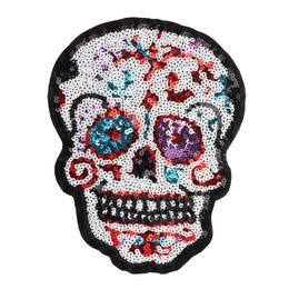 Halloween large sequined skull embroidery patch bag sew on applique decorative clothing accessories285C