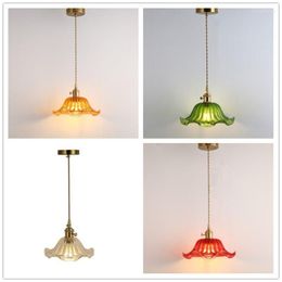 Pendant Lamps Vintage Rust Colour Glass Shade Brass With Knob Switch Lamp Creative Personality Copper Beside Light