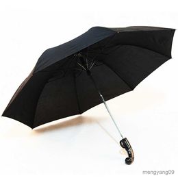 Umbrellas Classical Handgun Umbrella Creative Folding Men Semi-automatic UV Umbrellas Rain Black Coating Sunshade Parasol R230705