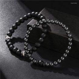 Charm Bracelets Fashion 2Pc/Sets Charms 8mm Black Frosted Stone Sets Punk Matte Beads Bracelet For Men Women Jewelry