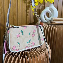 Pink Cherry Print Designer Bag Leather Shoulder Bags COABAG Underarm Tote Bag Women Fashion Crossbody Bags Designers Handbag Purse 230207