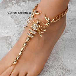 Scorpion Style Foot Chain Crystal Anklet Gold Beach Wedding Barefoot Sandals Foot Jewellery With Rhinestone Adjustable Anklet