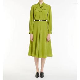 Casual Dresses Spring / Summer Women's Dress Fruit Green Silk /Black Streamer Bowknot Midi