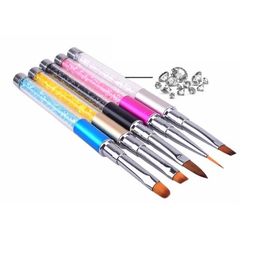 Nail Art Brush Pen Rhinestone Diamond Metal Acrylic Handle Carving Powder Gel Liquid Salon Liner Nail Brush With Cap ZA2094 Gpquc