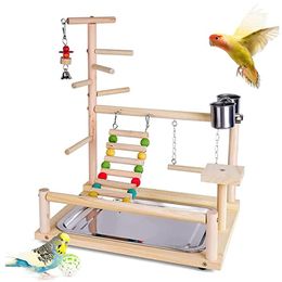 Curtains Parrot Playstand Wood Bird Playground Wood Perch Gym Playpen with Feeder Cup Play Stand Cage Toys for Atiel Parakeets Budgie