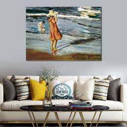 Spanish Landscapes Canvas Art Children on The Beach Joaquin Sorolla Y Bastida Painting Handmade Modern Office Decor