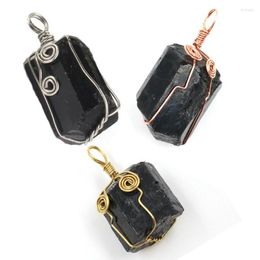 Pendant Necklaces XSM Natural Black Tourmaline Irregular Pendants For Necklace Wire Winding Chakra Reiki Schorl Raw Stones Charms Amulet