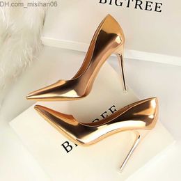 Dress Shoes 2022 Fashion Women's Patent Leather High Heels Women's Pointe Toes Gold Silver High Heels Pump Women's Wedding Bridal Shoes Plus Size 34-43 Z230712
