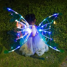 Other Toys Girls Electrical Dream princess Butterfly Elf Wings with Light Glowing Shiny Dress Up Moving Fairy Wing for Birthday Wedding 230705