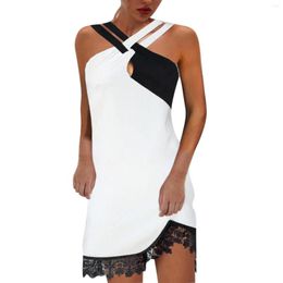 Casual Dresses Sexy Cross Collar Cocktail Party Women Fashion Lace Trim Sleeveless Open Back Patchwork Streetwear Off Shoulder Vestidos