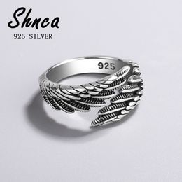 925 Sterling Silver Angel Wings Feather Thai Silver Open Rings For Women Girl Female Open Rings For Women Bague LR039