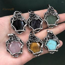 Pendant Necklaces Natural Gems Stone Rose Quartzs Crystal Antique Flower Vintage Necklace Pendants For Jewellery Making MY221120