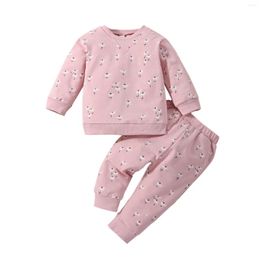 Tench Coats Kids Outfit Soft Cotton Warm Crewneck Long Sleeved Round Neck Floral Suit Clothes Set For Boys Or Girls Baby Girl Gift 6