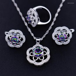 Necklace Earrings Set Petal-Shaped European And American Zircon Jewelry Plum Ring Ornament Three-Piece