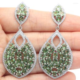 Dangle Earrings 60x26mm Big European Design 16.7g Green Tsavorite Garnet Tanzanite White CZ Jewellery For Woman's Silver