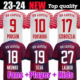 23 24 RB Leipzig NKUNKU SILVA Camisas de futebol em casa 2023 2024 HAIDARA OLMO SZOBOSZLAI Poulsen Klostermann FORSBERG LAIMER ADAMS Fãs jogador camisas de futebol