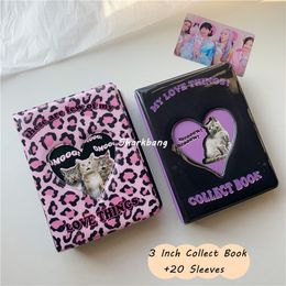 Business Card Files Sharkbang Kawaii 3" Cat Collect Books 20pcs Sleeves Bags Leopard Hollowed Heart Storage Album Postcards Organiser 230705