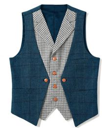 Men's Vests Plaid Vest Male Collar Splicing Tweed Business Waistcoat Wedding 230705