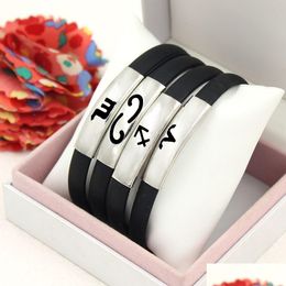 Bangle Twee Zodiac Black Sile Stainless Steel Constellations Horoscope Design Wrap Bracelets For Women And Men Couple Jewelry Drop De Dh4Ag