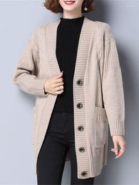 Women's Knits Fall Winter Long Sleeve Loose Wool Sweater Autumn Knitted Cardigan Button Single-Breasted Pull Femme Tops