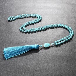 Anhänger Halsketten 108 Mala Perlen Halskette Böhmische handgemachte geknotete Naturstein Perlen Yoga Meditation Glück Quaste Schmuck Segen Geschenk