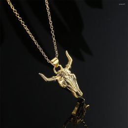 Pendant Necklaces Cmoonry 2023 Vintage Gold Color Copper Bull Head Bohemian Style 45cm O Chain Necklace Female Summer Jewelry