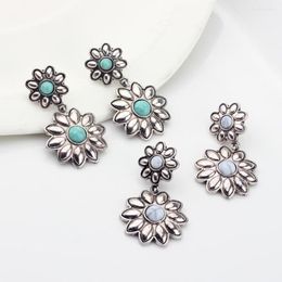 Stud Earrings 1pair Vintage Exaggerated Zinc Alloy Round Daisy Flower Drop For Women Gift Jewelry