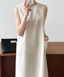 Temperament Minimalist Commuter Sleeveless Suit Tank Top Dress Women's Loose Round Neck Drop Straight Skirt 3622