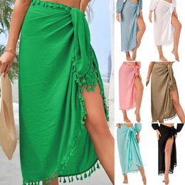 Women's Swimwear 2023 Long Chiffon Tassels Beach Wear Women Swimsuit Cover Up Bathing Suits Summer Maxi Dress Loose Solid Pareo