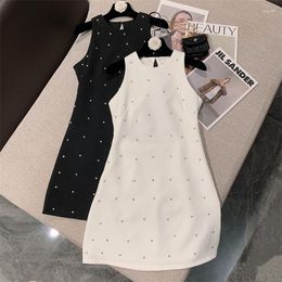 Casual Dresses High-end Black And White Nail Diamond Sexy Backless Sleeveless Tank Top Dress For Women 2023 Spring Summer