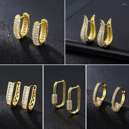 Hoop Earrings U Shaped With Cubic Zirconia Fashion Korean Gold Colour Simple Ear Buckle Cartilage Jewellery For Women Gifts KBE289