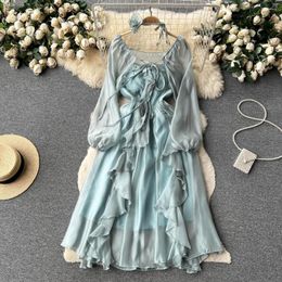 Casual Dresses Summer Fashion Beach Dress Women Twinset Sexy Spaghetti Strap Chiffon Sunblock Thin Jacket Top