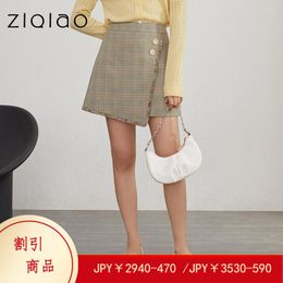 Skirts ZIQIAO 21 Autumn Winter Design Fashion Women Short Jupes Japan Style Faldas Solid Casual High Waist Slim Mini