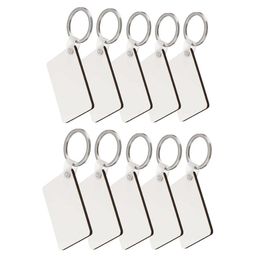 10pcs DIY Rectangle White Blank MDF Key Chain Fashion OEM Sublimation Wooden Key Rings For Heat Press Transfer Jewlery New239y